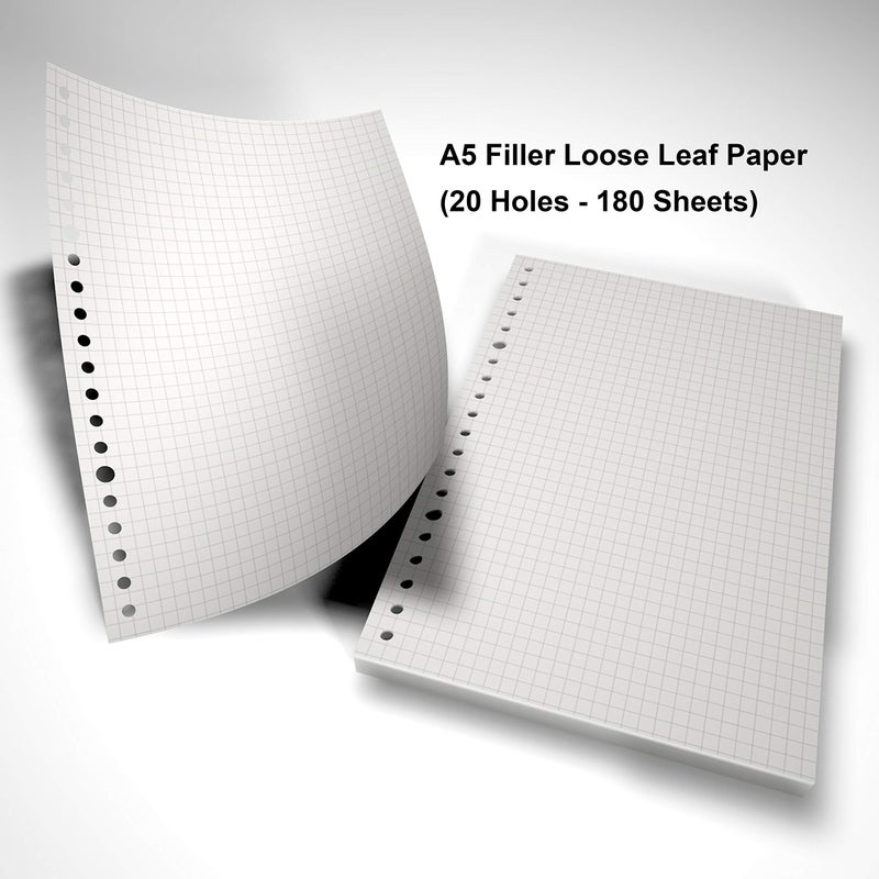 nctinystore 20-Hole Ring Binder Loose Leaf Paper, A5 Filler Paper Grid (180 Sheets - 360 Pages, Grid) - Image 3